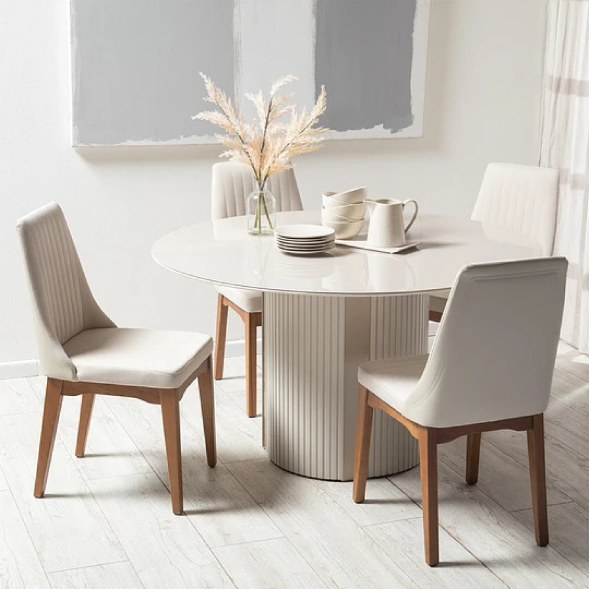 Comedor Linn 1.35 cm | 4 sillas Timber Beige
