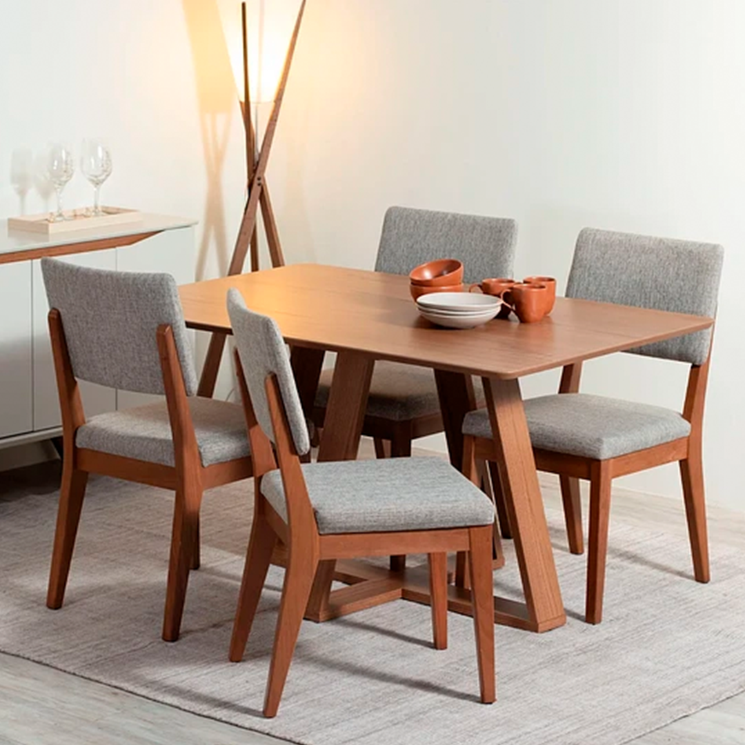 Comedor Costela Brown 1.35 | 4 sillas Tulum Gris