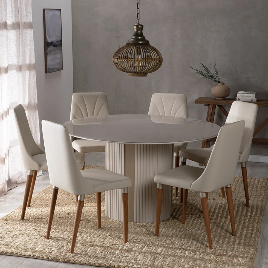 Comedor Linn Redonda 1.35 cm | 6 sillas Nutt
