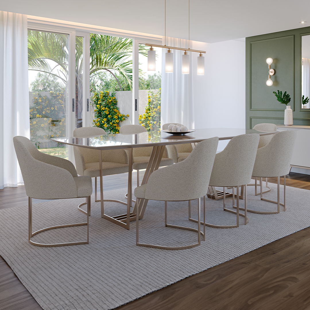 Comedor Bakú 2.40 cm | 8 sillas Napolis Bouclé
