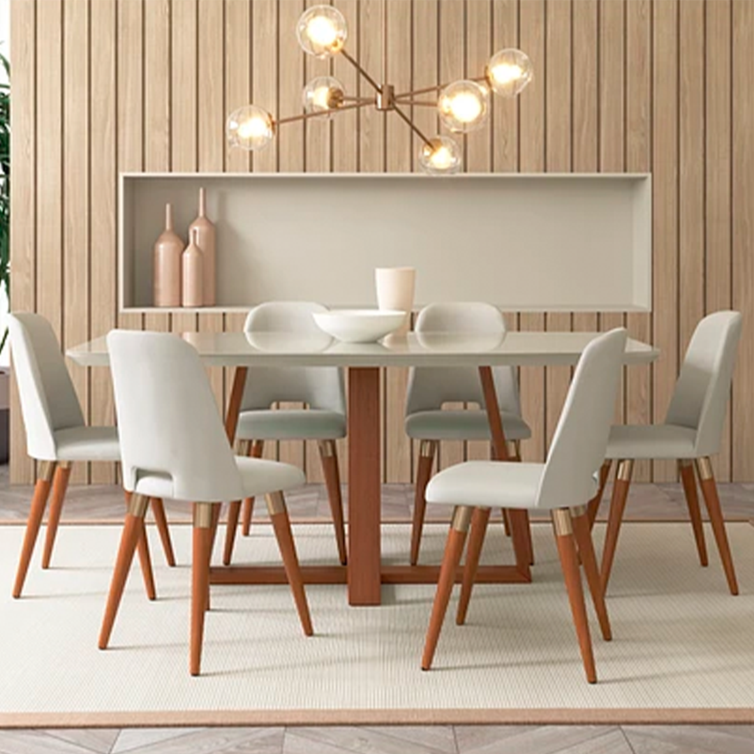 Comedor Carmin 1.60 cm | 6 sillas Clove Giratoria Beige