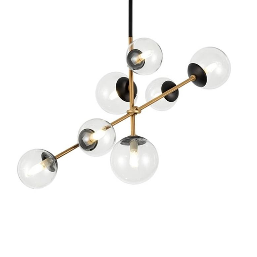 Colgante Gold Black 7 Esferas Vidrio Transparente