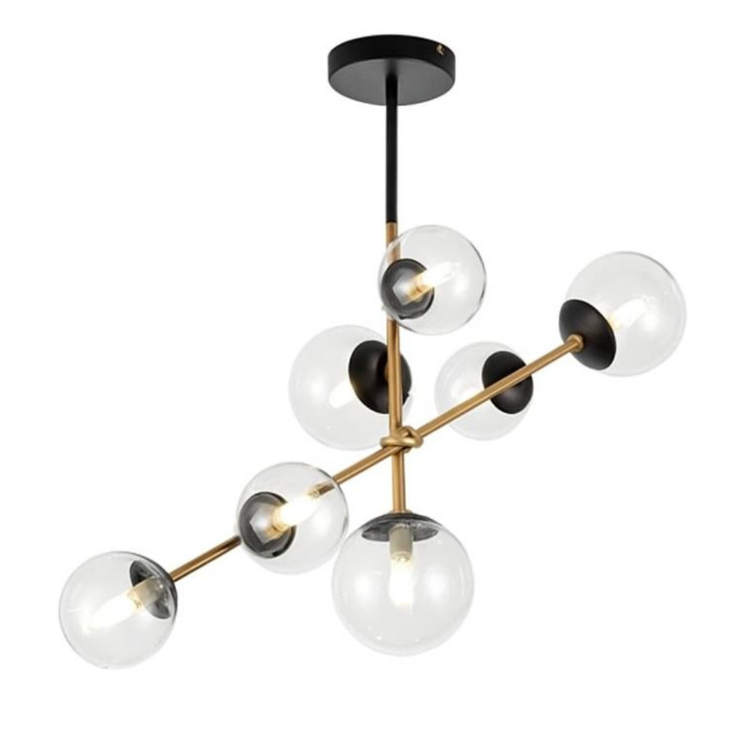 Colgante Gold Black 7 Esferas Vidrio Transparente