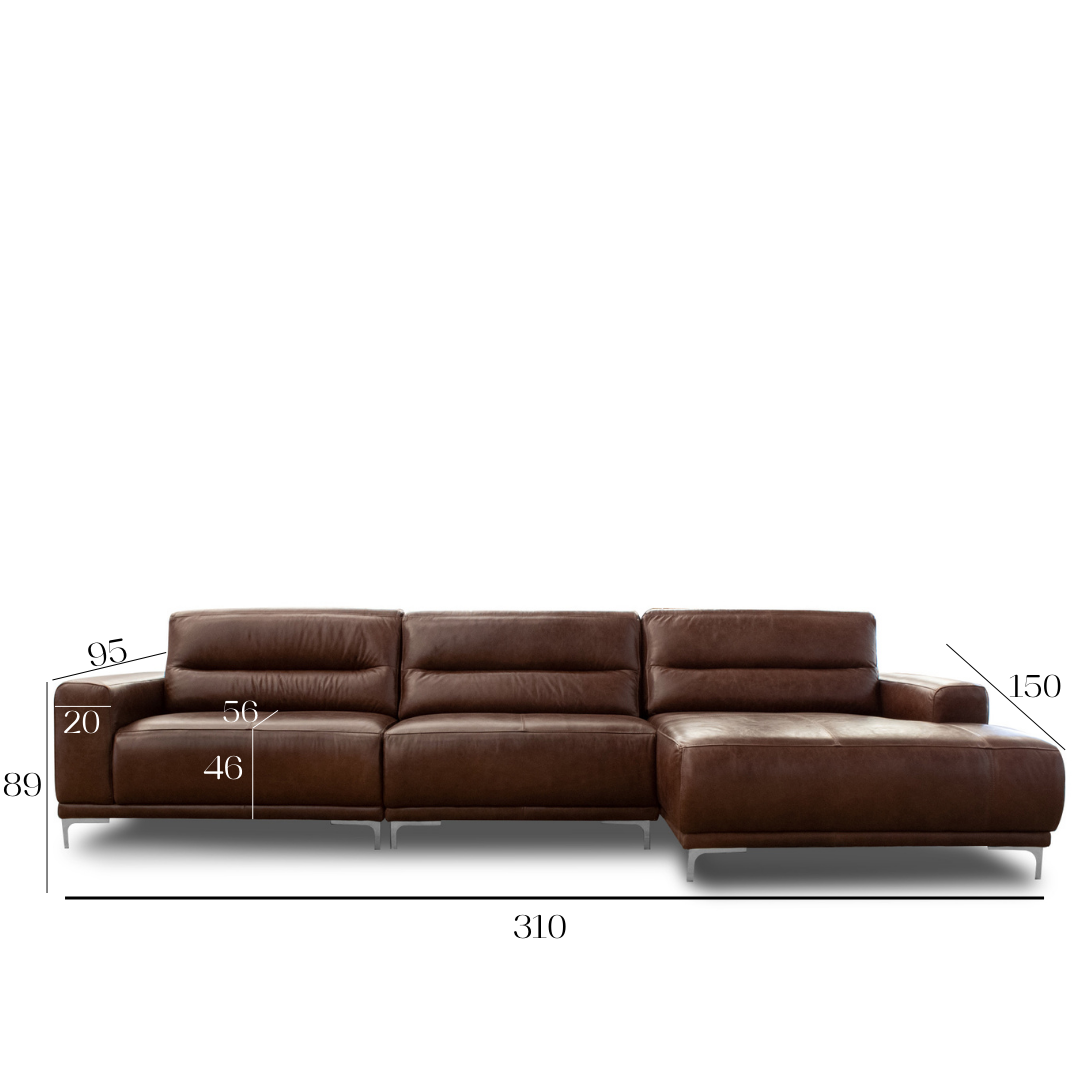 Sofá Sidney Café con Chaise | Cuero