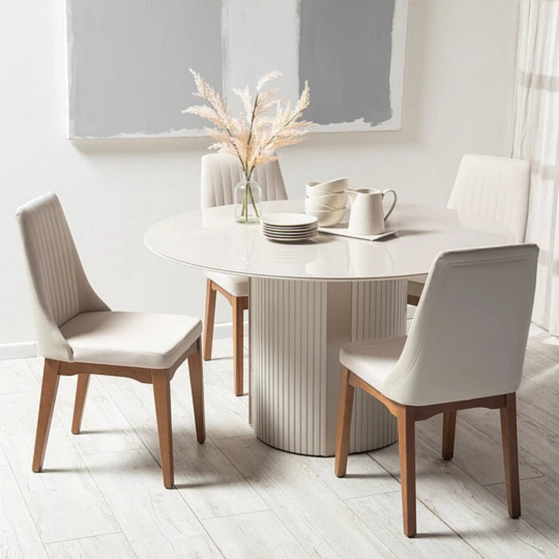 Comedor Linn 1.35 cm | 4 sillas Timber Beige