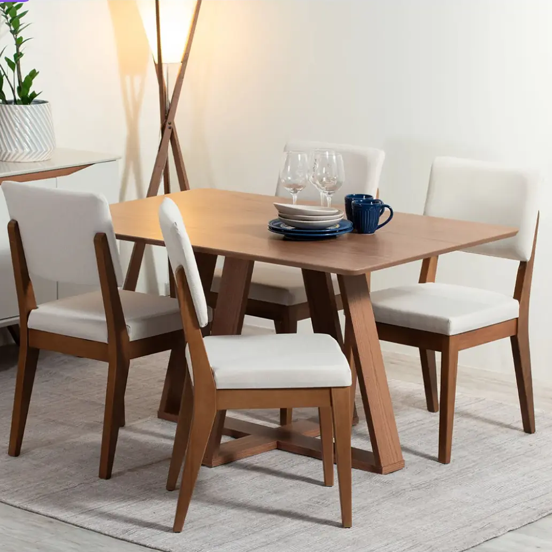 Comedor Costela Brown 1.35 cm | 4 sillas Tulúm Beige