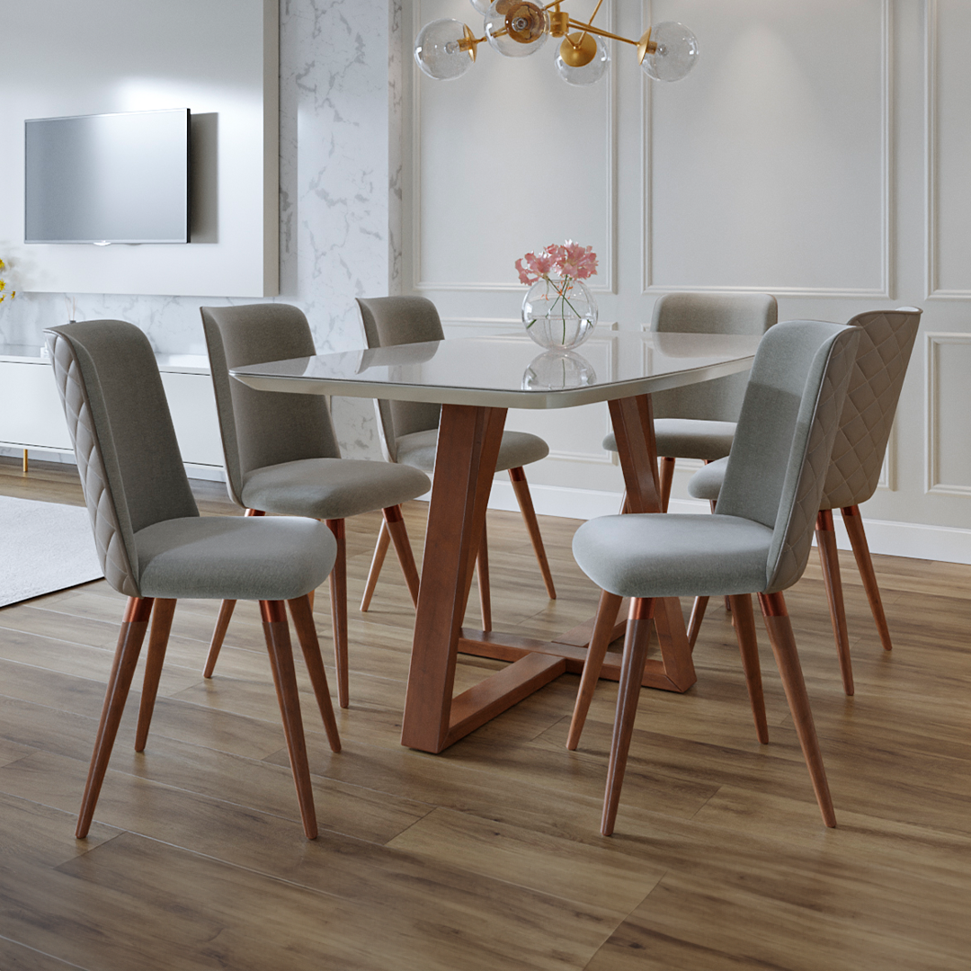 Comedor Carmin 1.60 cm | 6 sillas Empire Gris Giratorias