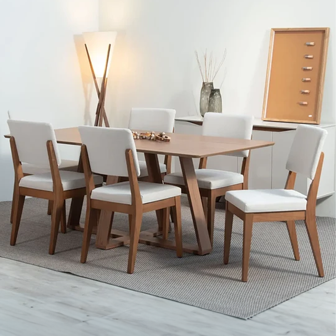 Comedor Costela Brown 1.60 cm | 6 sillas Tulúm Beige