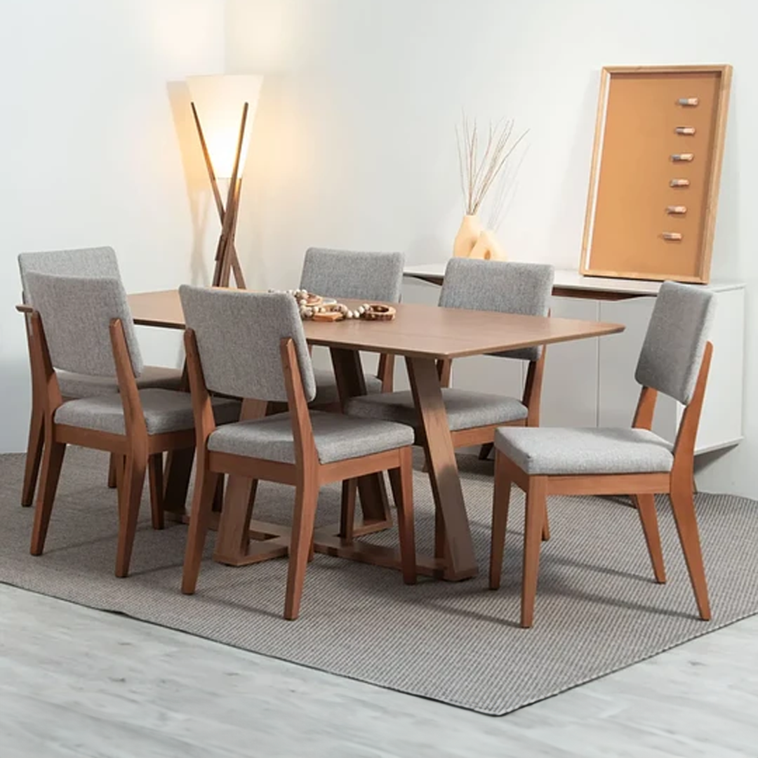 Comedor Costela Brown 1.60 cm | 6 sillas Tulúm Gris