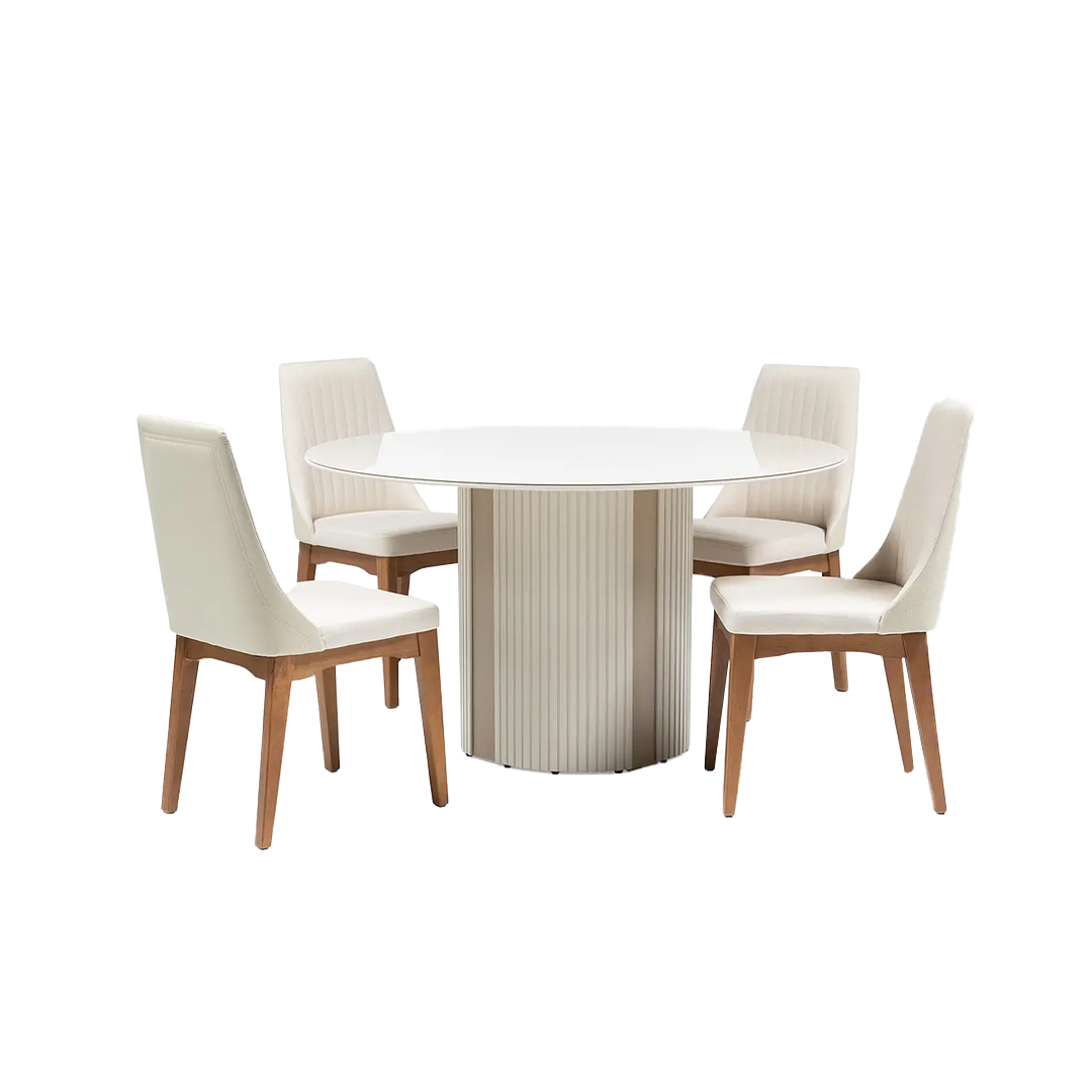 Comedor Linn 1.35 cm | 4 sillas Timber Beige