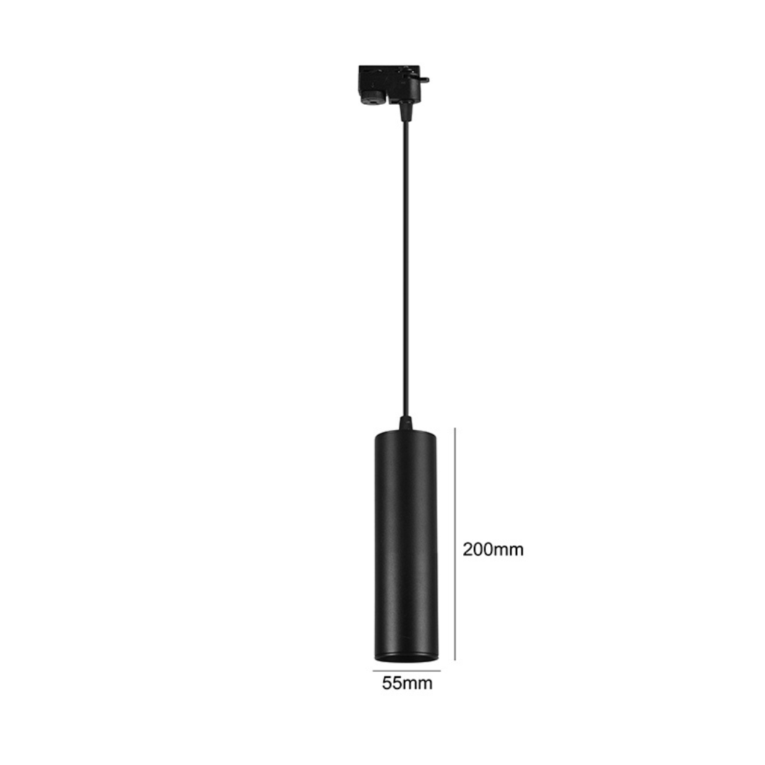 FOCO GOLGANTE NEGRO PORTA GU10 FORMATO RIEL MONOFASICO 200MM.