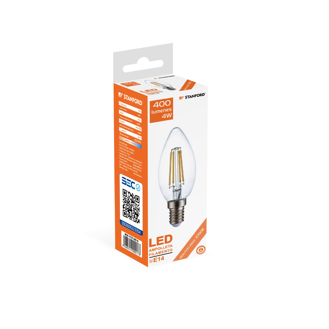 Ampolleta E14 Vela Transparente LED | 4W