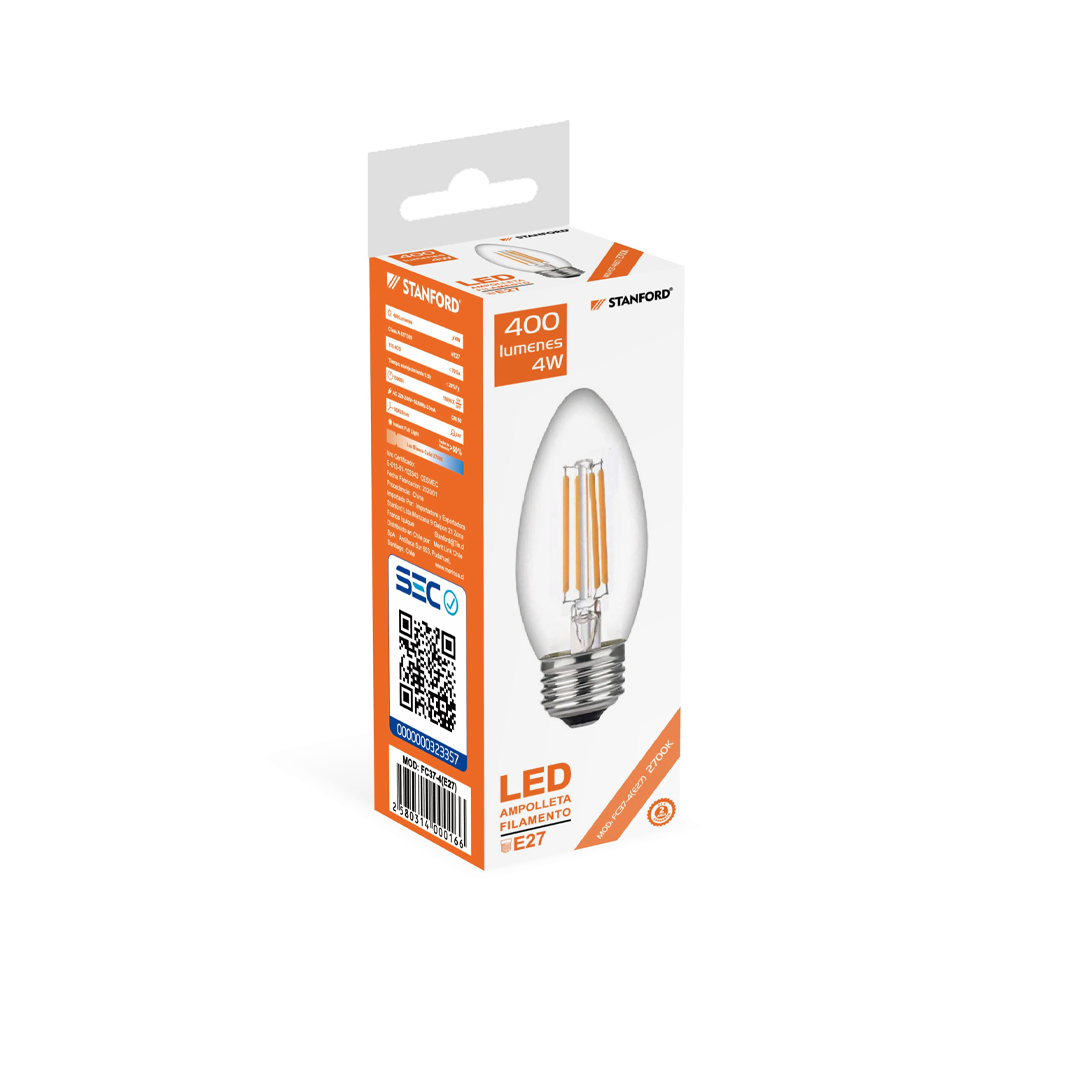 Ampolleta E27 Vela Transparente LED | 4W