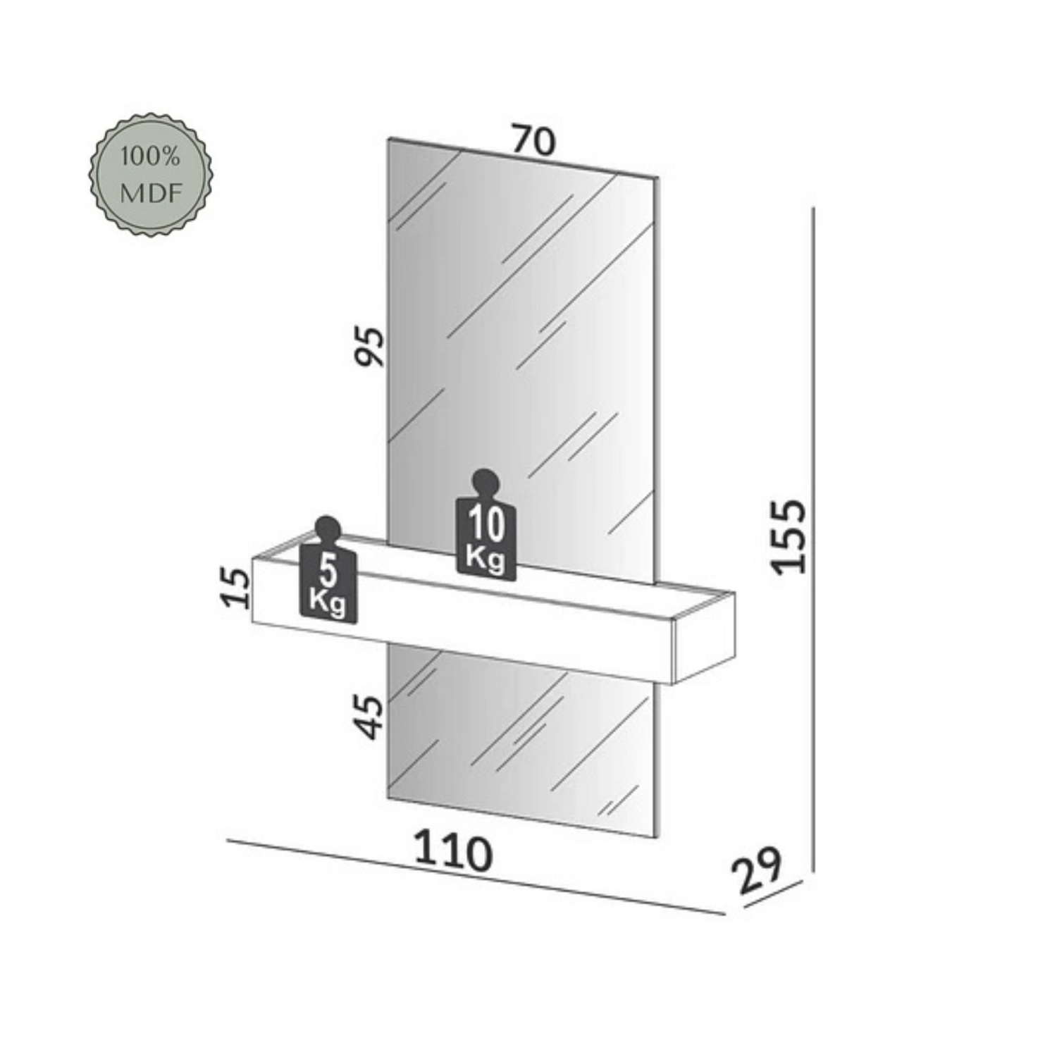Arrimo Pared Ava  Negro | 1.55 cm