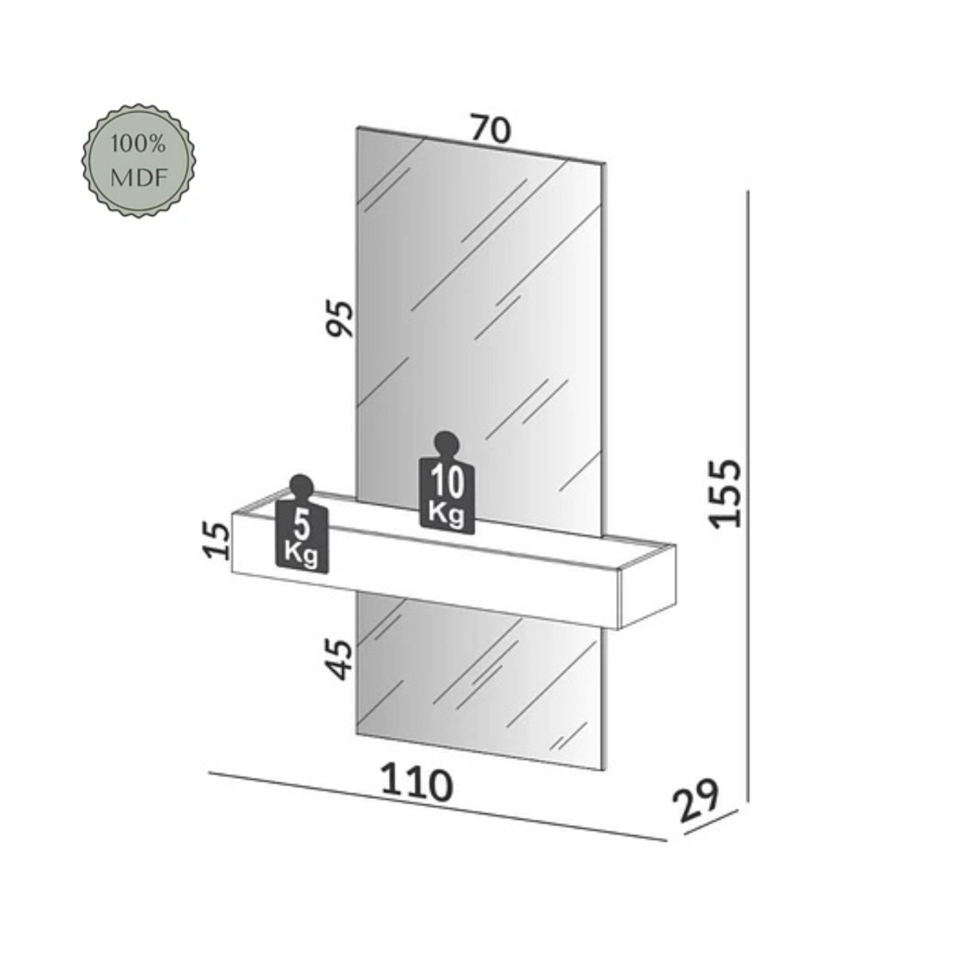 Arrimo Pared Ava  Negro | 1.55 cm
