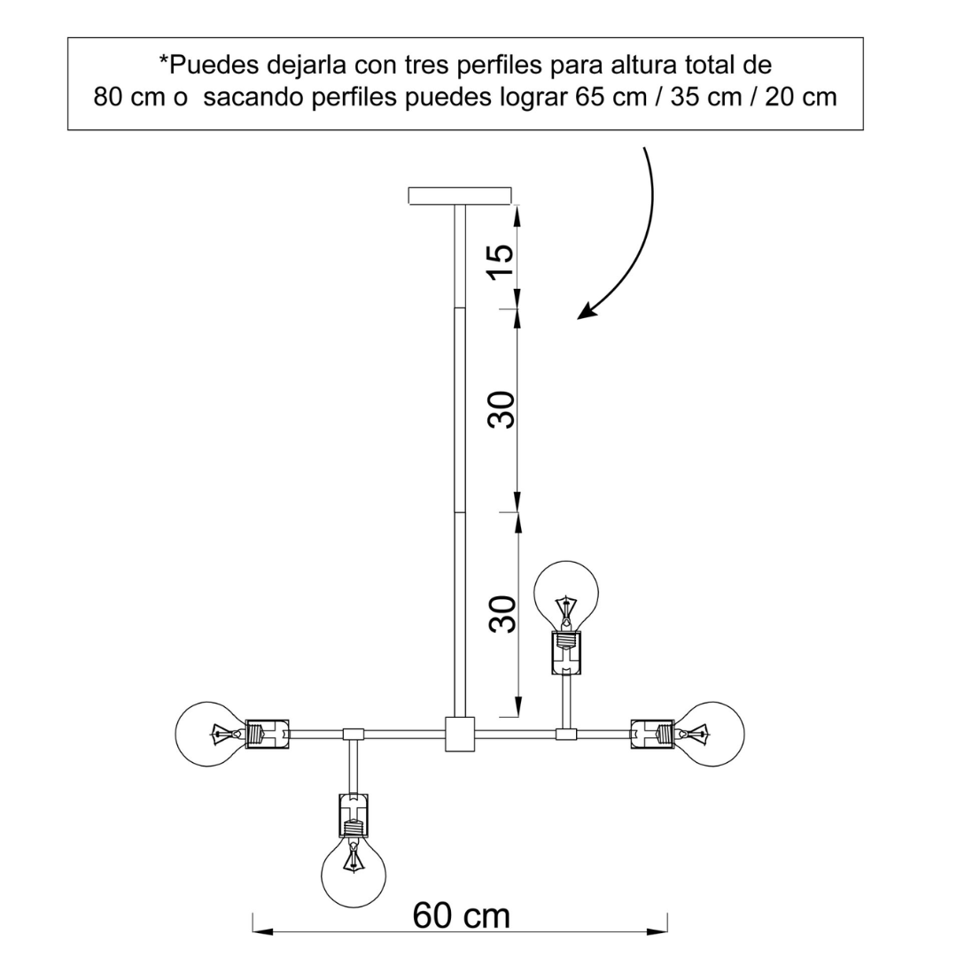 Colgante Techo Cooper Gold para 4 Ampolletas