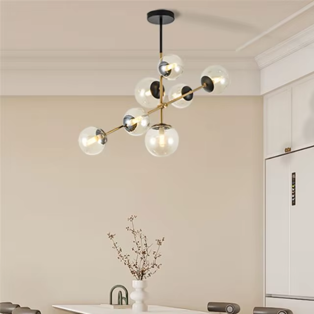 Colgante Gold Black 7 Esferas Vidrio Transparente