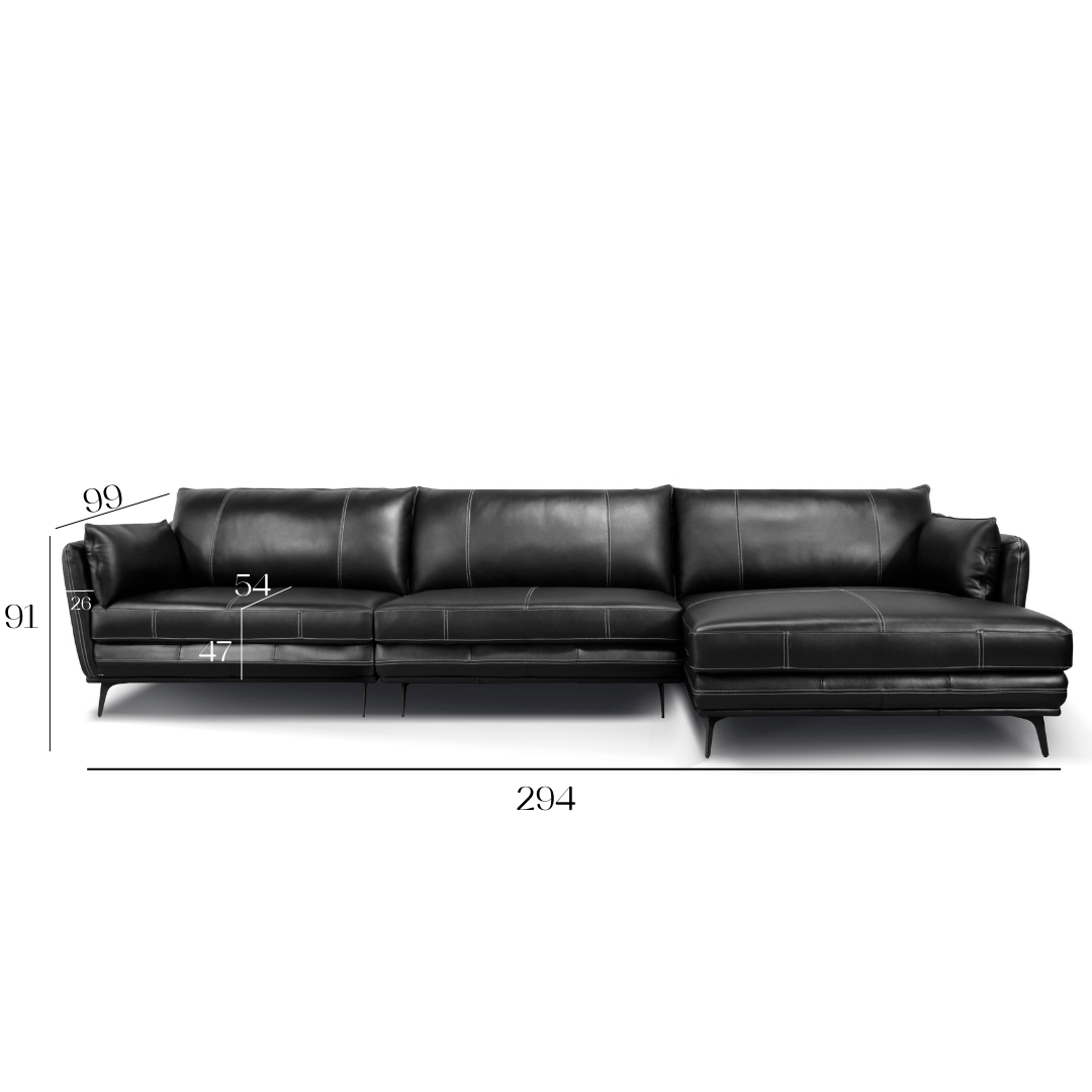 Sofá Dessers Negro con Chaise | Cuero
